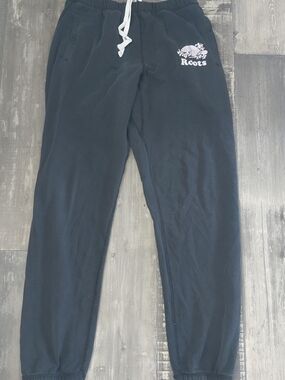 Roots Black Men's Sweatpants with White Logo